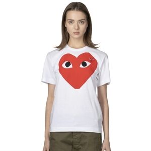 Comme Des Garcons Play Unisex Big x Small Red Heart Logo Tee Shirt White Sz S